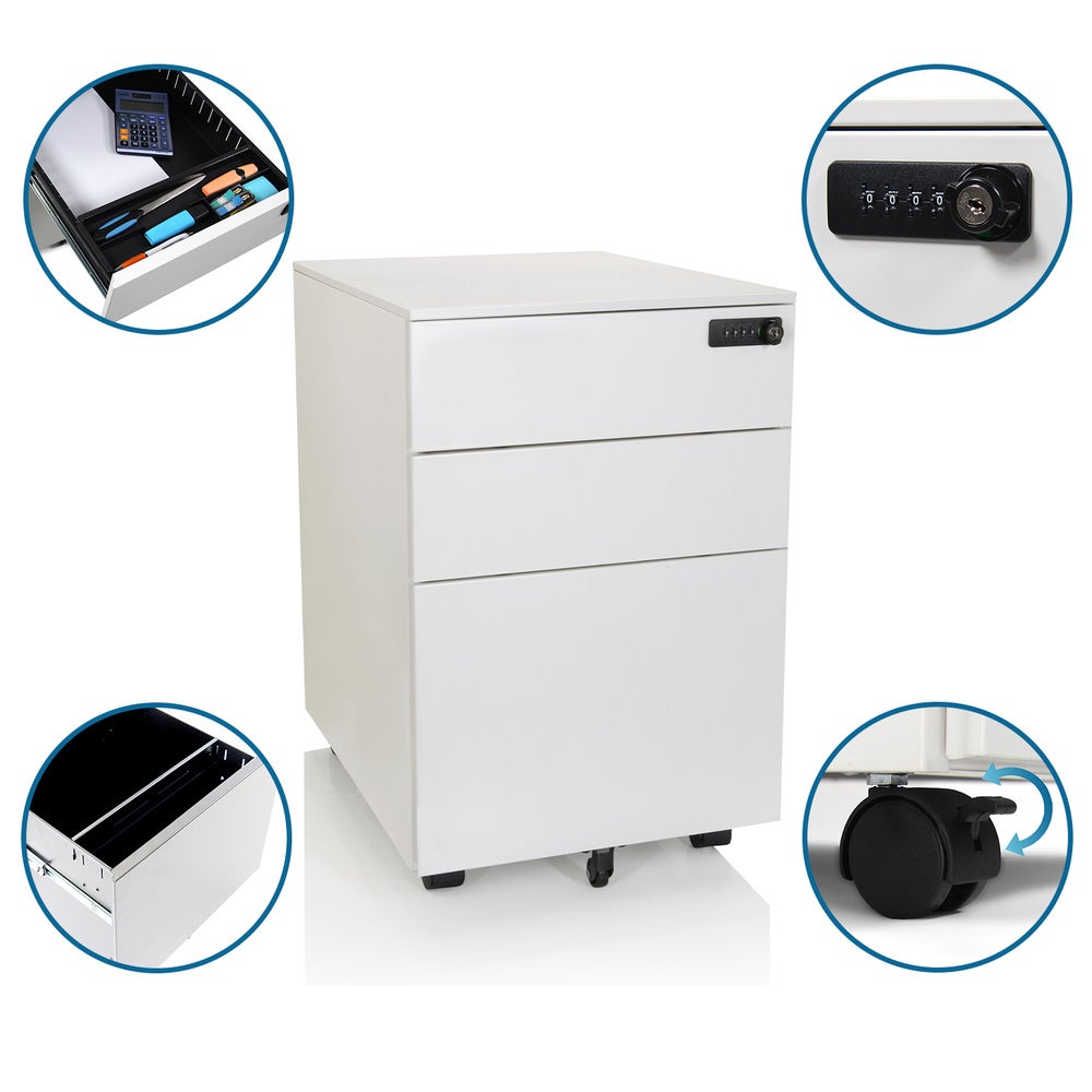 Cassettiera su ruote COLOR OS I Acciaio bianco con combinazione numerica hjh OFFICE - 2