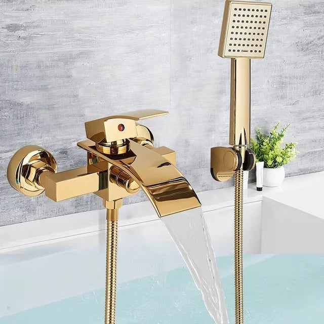 BEXTCOK Torneira de Duche e Chuveiro Manual para Casa de Banho Misturadora Monocomando de Parede com Efeito Cascata (Água Quente/Fria) para Banheiras