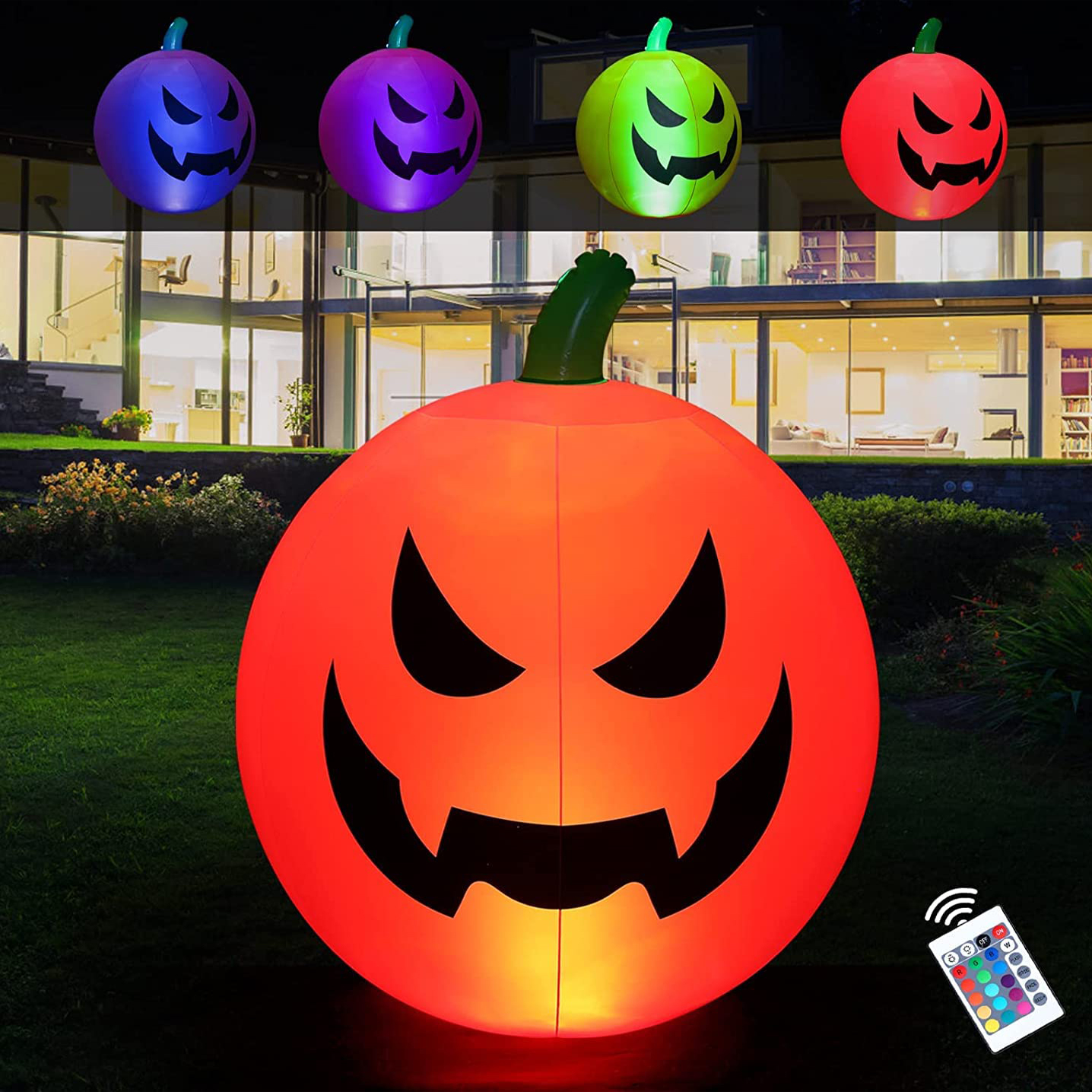 Decoraciones al aire libre inflables de halloween, decoración de halloween de calabaza explosiva con control remoto con luces led de 16 colores
