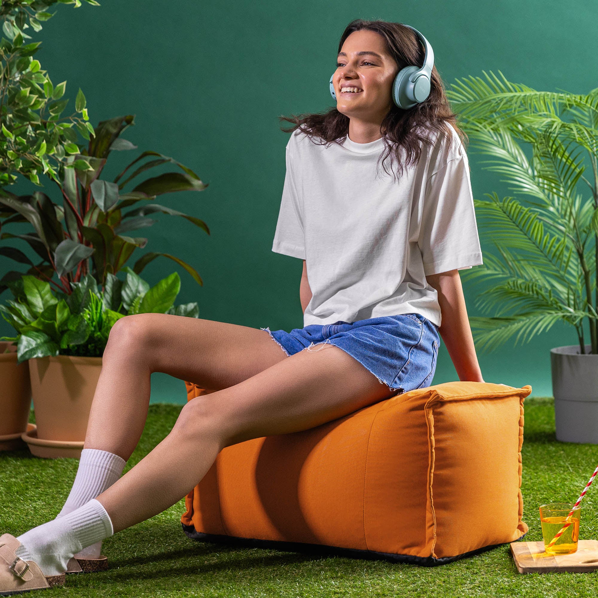 Pouf repose-pieds Icon d'extérieur en oléfine Oeko-Tex® imperméable orange brûlé, 34x45cm, Made in Allemagne - 9