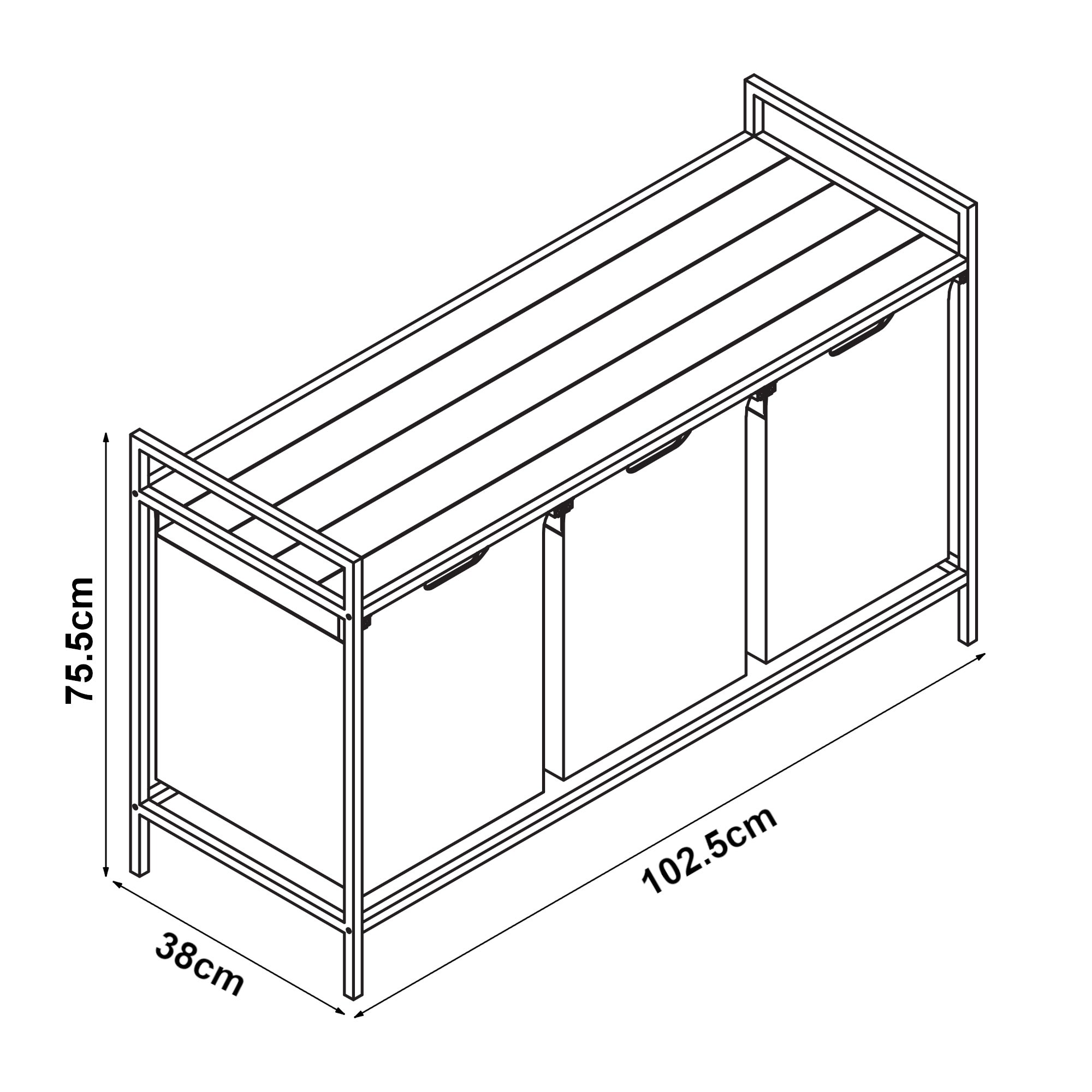 Mobile Portabiancheria con Ripiano e 3 Scomparti Estraibili per Bucato Sacchi Rimovibili con Capienza 3x 45 L - Nero [en.casa] - 4