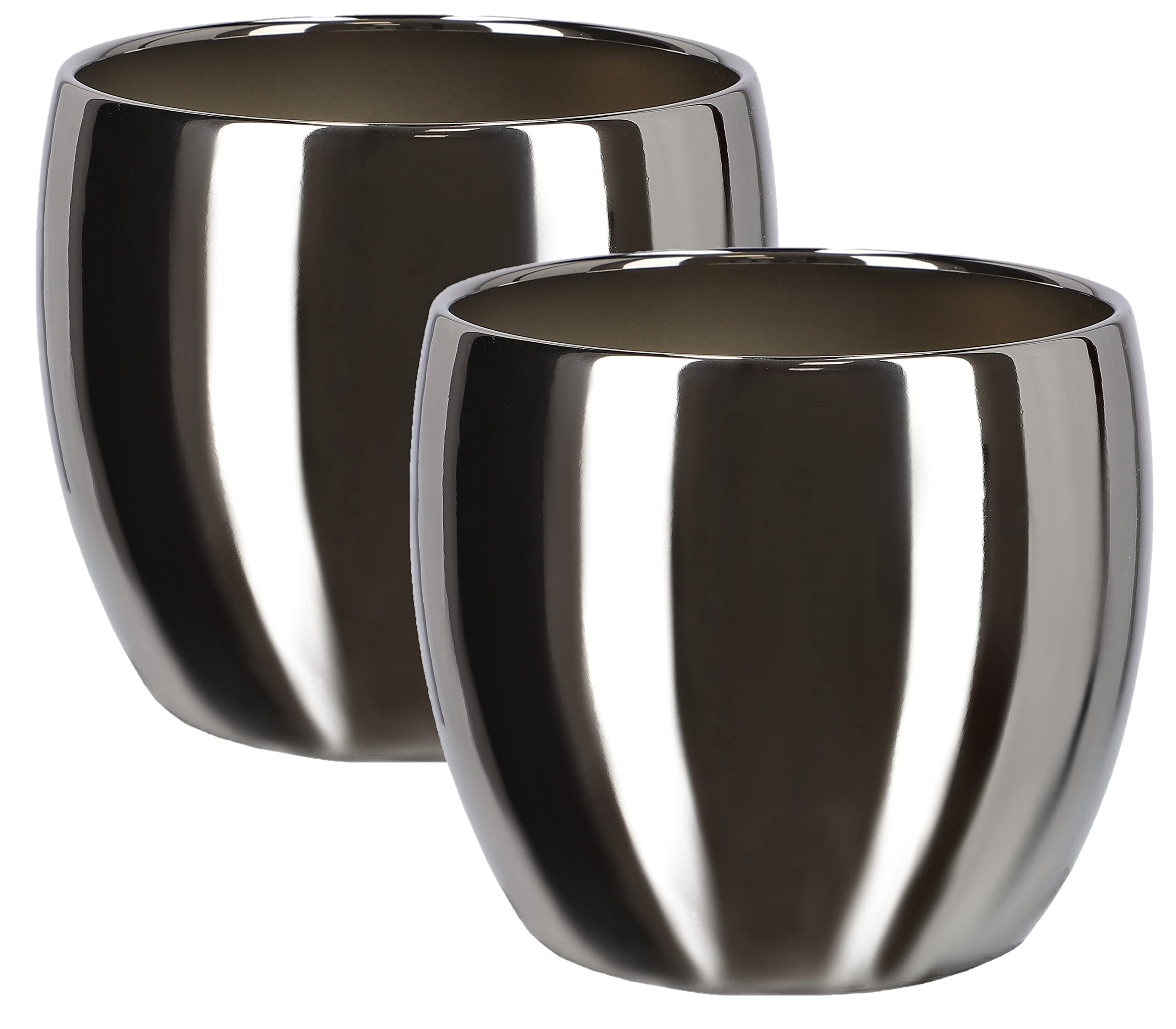 Zestaw 2x donica doniczka osłonka 12,5cm srebrna ceramika dekoracja glamour - KOTARBAU