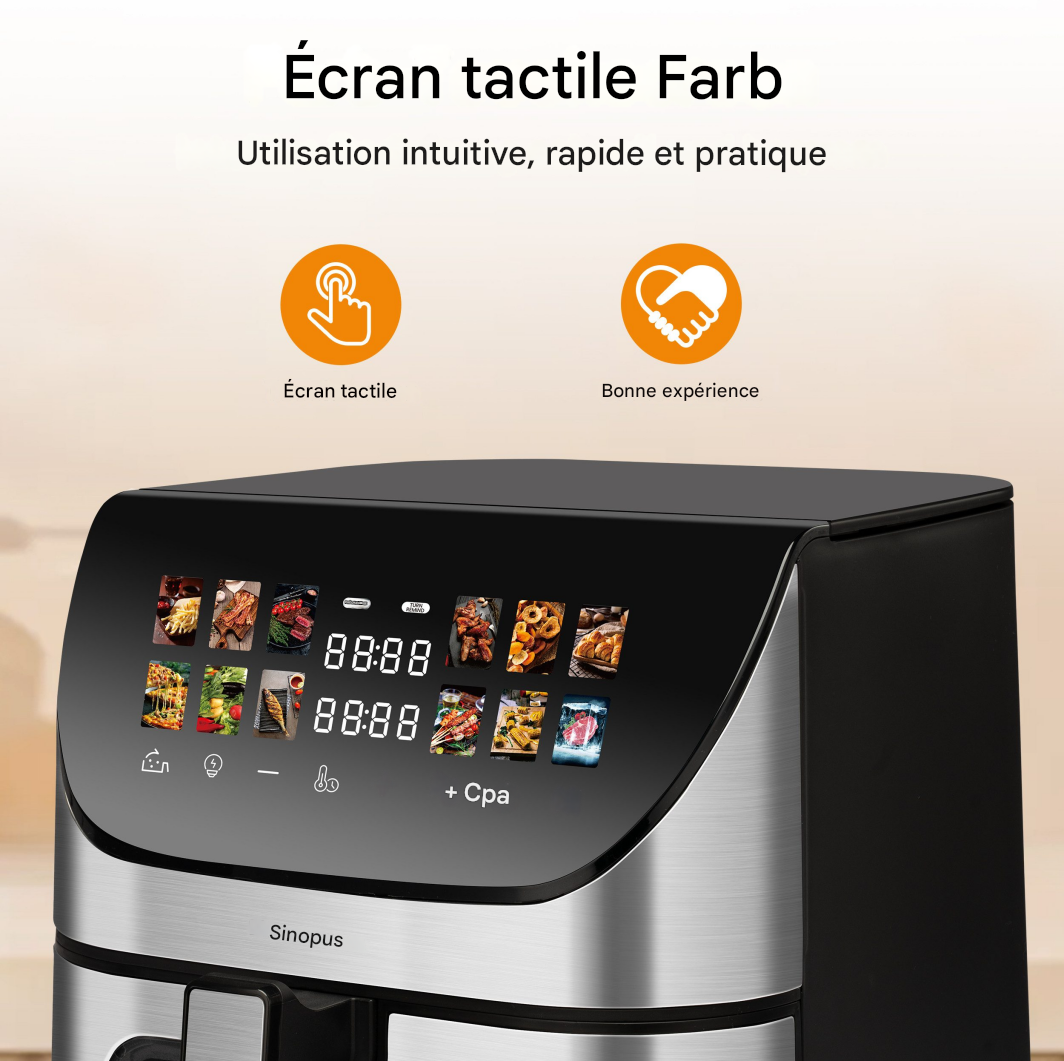 Friteuse à air XXL 8,5 L avec fenêtre de visualisation et écran couleur, 12 programmes, écran tactile LED couleur, nettoyage facile - 5