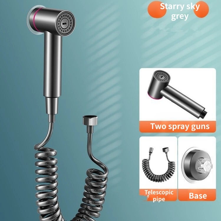 Pistol do mycia toalety o wysokim ciśnieniu z rurą sprężynową i supportem ściennym bez perforacji, odpowiedni do toalet i łazienek (ciemny szary)