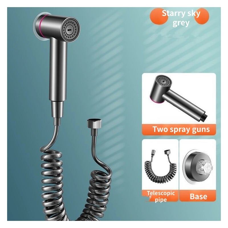 Pistol do mycia toalety o wysokim ciśnieniu z rurą sprężynową i supportem ściennym bez perforacji, odpowiedni do toalet i łazienek (ciemny szary)