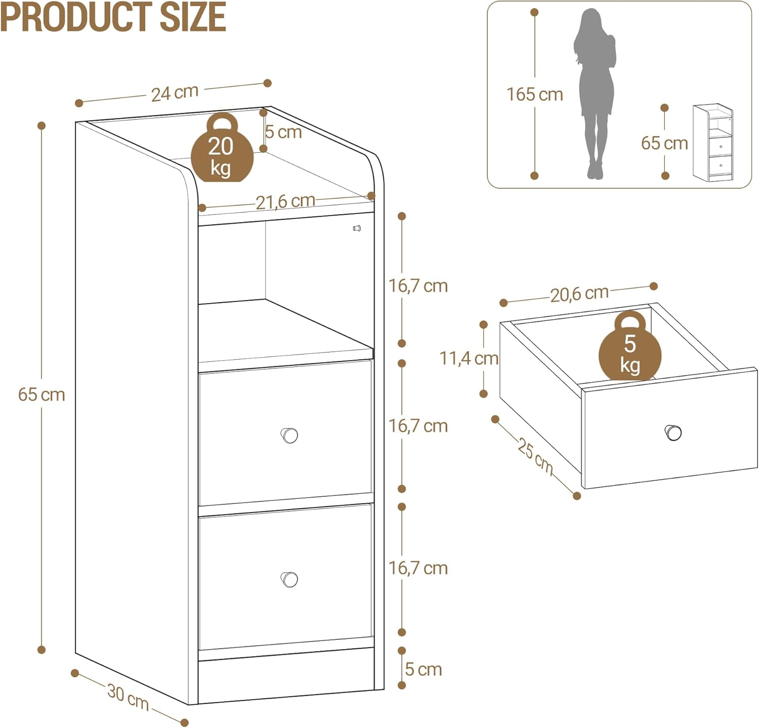 Mesilla de Noche de 2, Mesas Auxiliares con 2 Cajones,Protector Superior,para Espacios reducidos, para Dormitorio,Salón,Blanca con Grano de Madera - 8