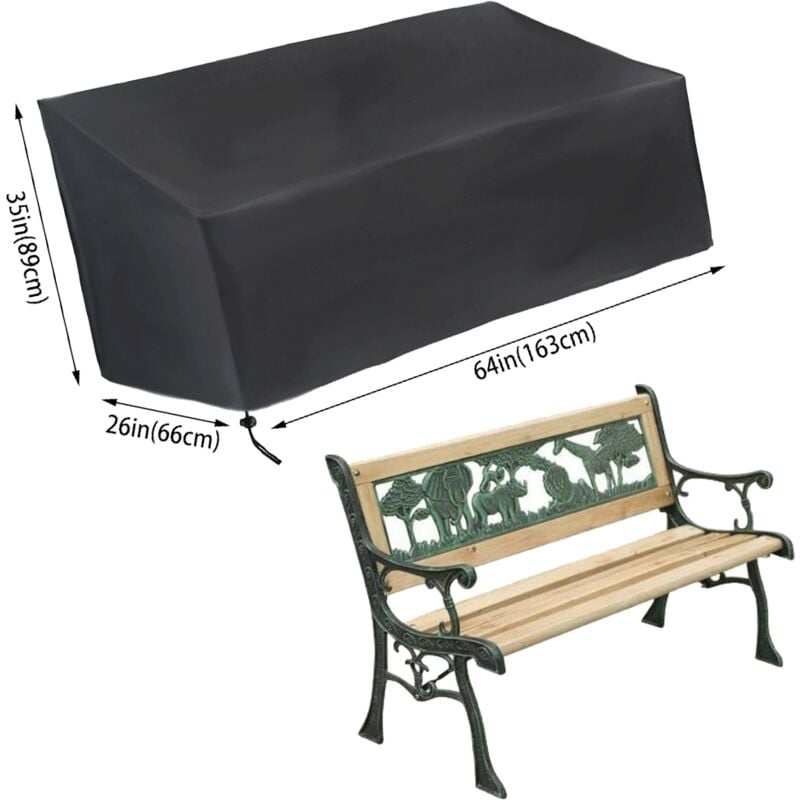 Housse de banc de jardin, housse de banc de jardin extérieur 2 places, housse de protection pour mobilier de jardin, 210D, imperméable, découpable - 3