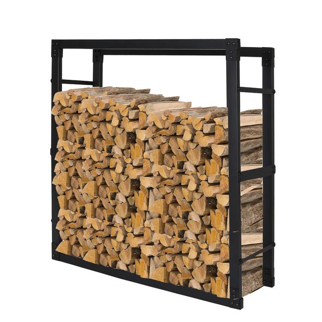 Estante Para Leña Con Base De Acero Negro De 37 X 37 X 113 Cm