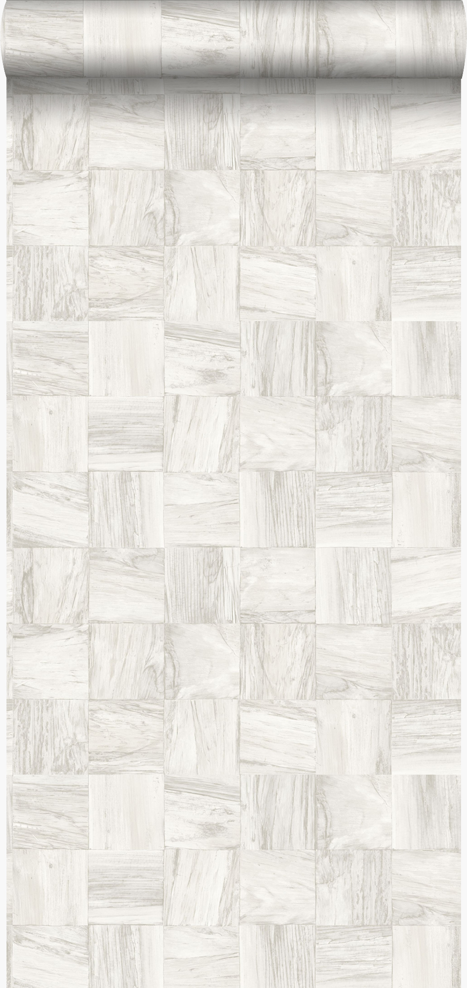 Papel pintado pedazos cuadrados de madera de desecho recuperada blanco crema - 53 cm x 10,05 m - origin wallcoverings