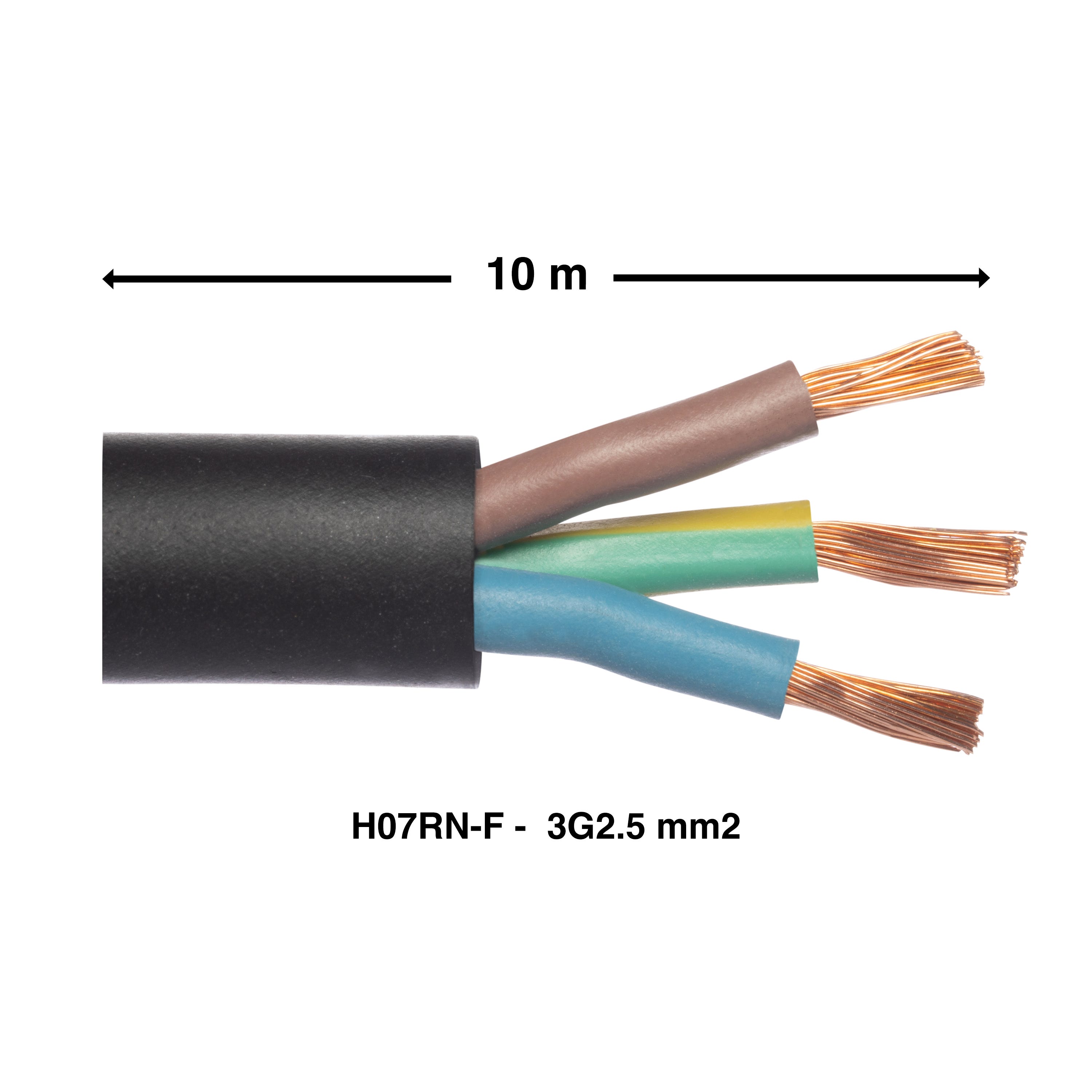Cable eléctrico 3G 2.5mm² h07rn-f L.10m, negro - 2