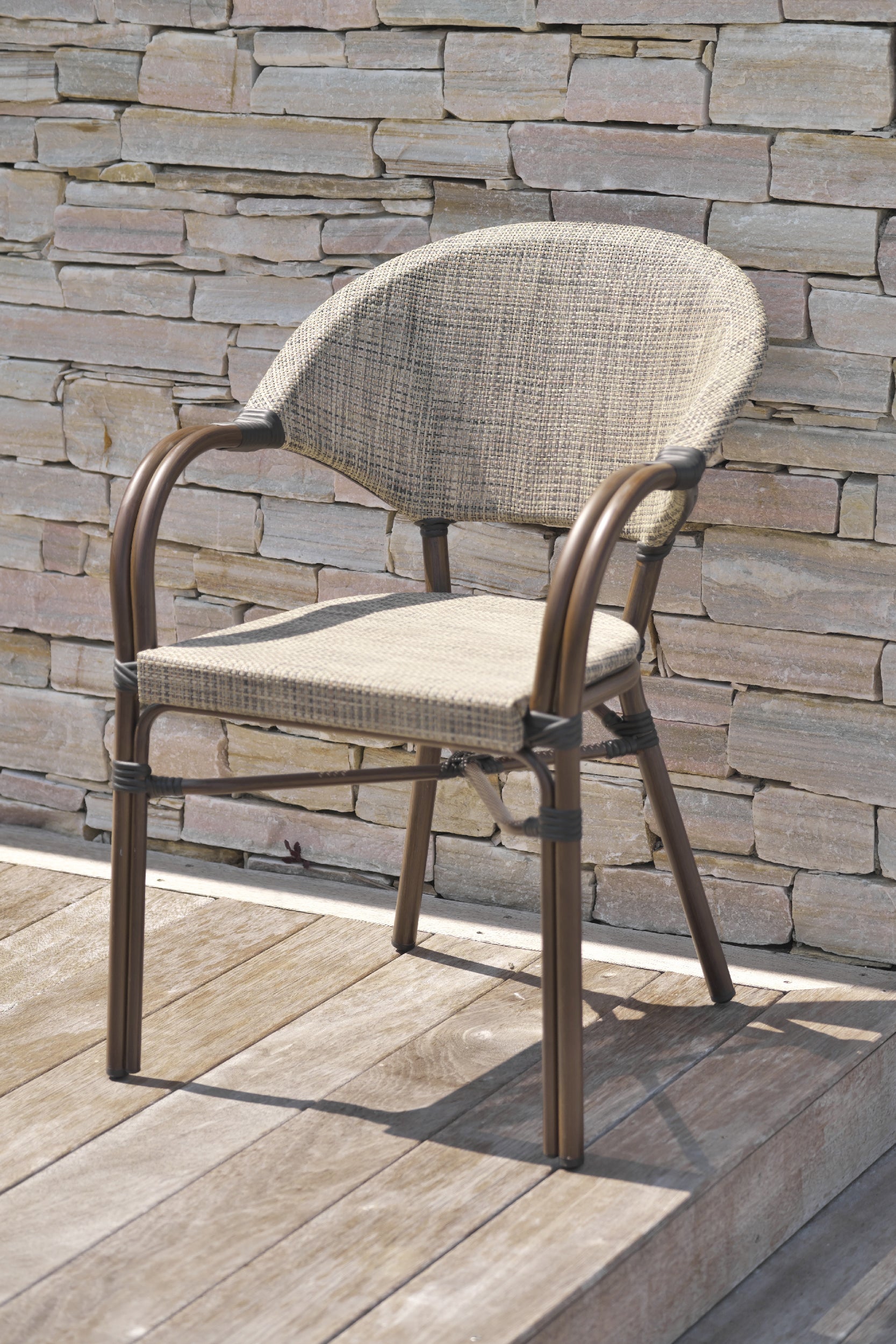 Poltrona da giardino in alluminio marrone e textileno beige USHUAIA - DCB GARDEN - 2