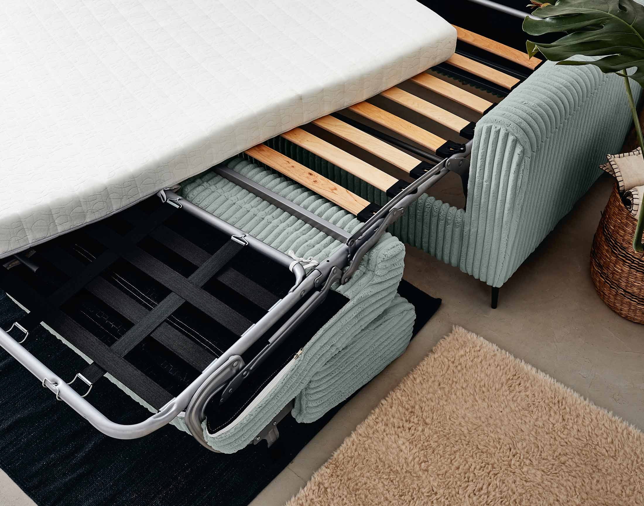 Canapé droit convertible 3 places en velours grosses côtes bleu - OWEN - Best Mobilier - 4