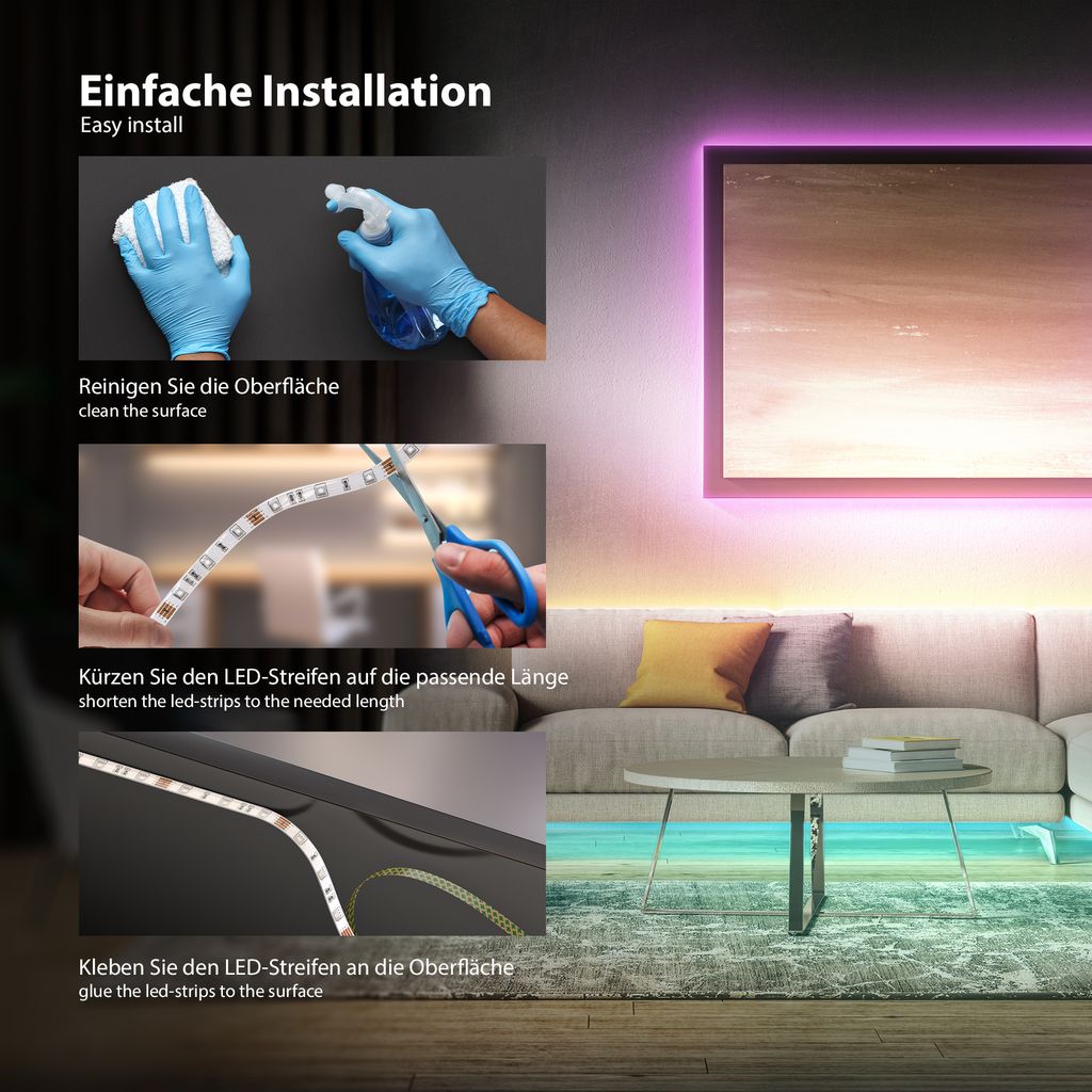 Bande LED RGB 5 m - 150 LED - Autocollante - Avec télécommande IR et driver - Changement de couleur - IP20 - B.K.Licht - 8