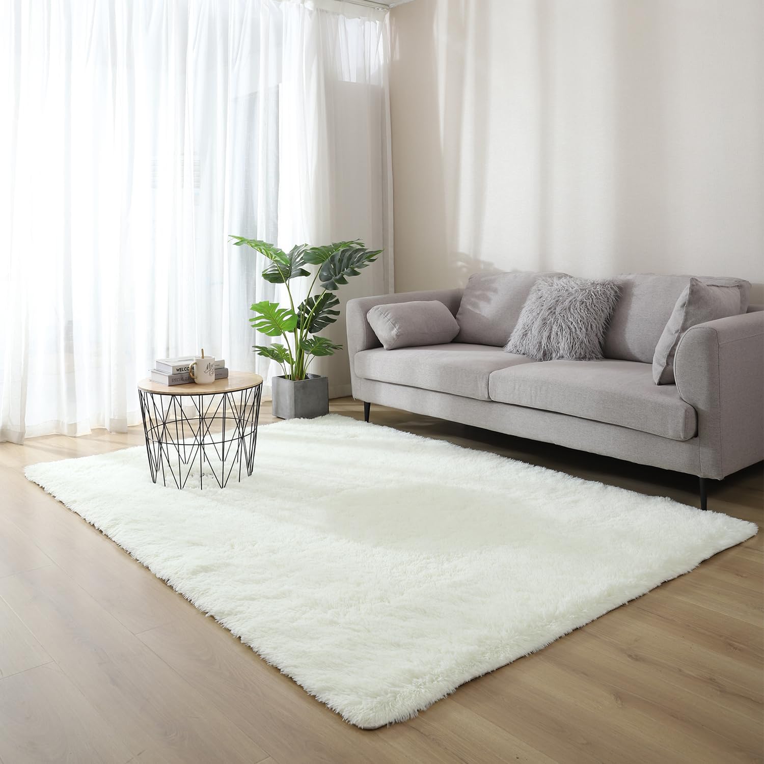 Dywan shaggy do salonu 160x230 cm - Miękki i wygodny, biało-beżowy, idealny do salonu, sypialni i na sofę