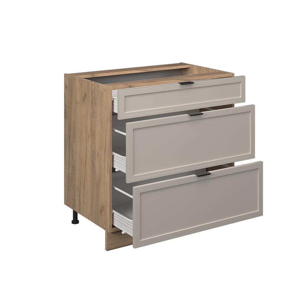Vicco Meuble cuisine Fame-Line, GrisBeige, 80cm avec 3 tiroirs, sans PT - 4