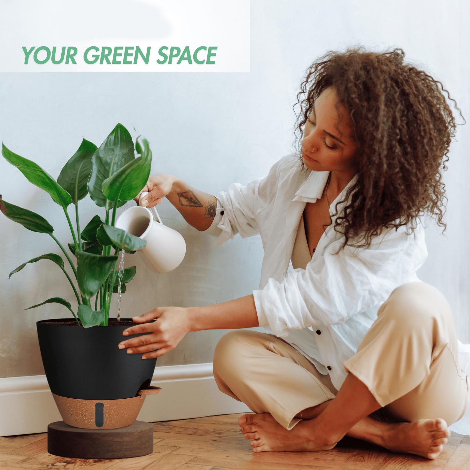 YM INTERNET Vaso auto-absorvente para plantas, vaso de plástico para uso doméstico que não necessita de rega, conjunto de 3 vasos para plantas verdes - 4