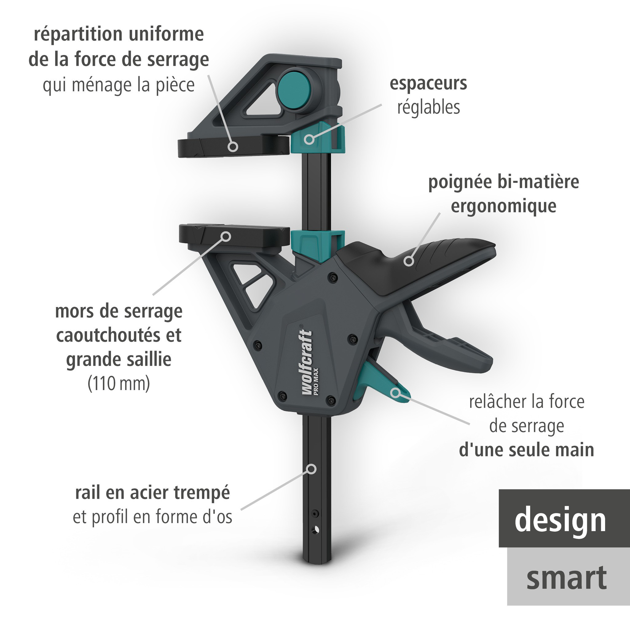 Kit de 2 Serre-Joints à une main XL PRO MAX - Ouverture jusqu'à 450 mm - Force de serrage max. 250 kg - wolfcraft 8662060 - 2