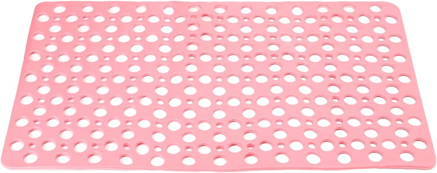 Mata łazienkowa antypoślizgowa, 88 cm x 40 cm, zmywalna, z tworzywa TPE, z przyssawką i otworami odpływowymi, różowa