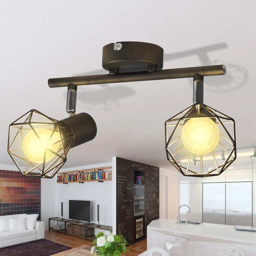 Reflektor z 2 czarnymi żarówkami LED z żarnikiem w stylu industrialnym