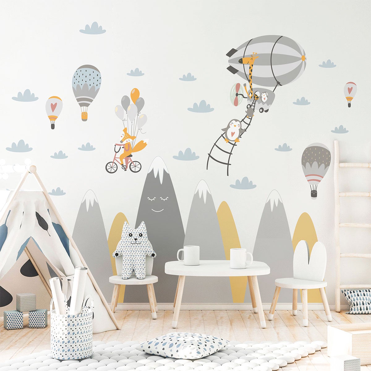Vinilo niño escandinavo de montaña animales mágicos - adhesivo de pared - revestimiento sticker mural decorativo - 120x180cm