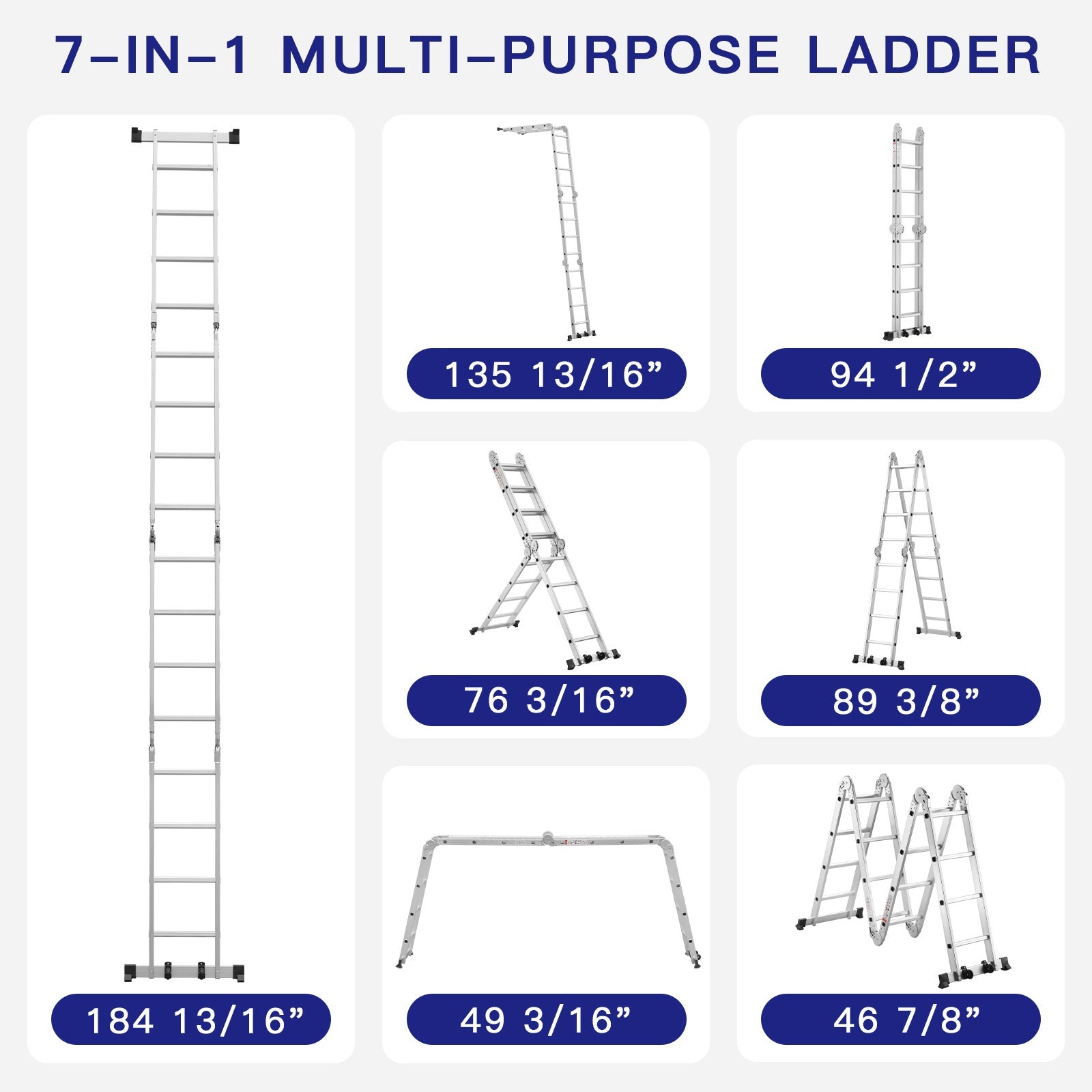 TEENO Échelle télescopique 7 en 1, Échelle Transformable 4,7 m, 2 marches épaisses antidérapantes - 5