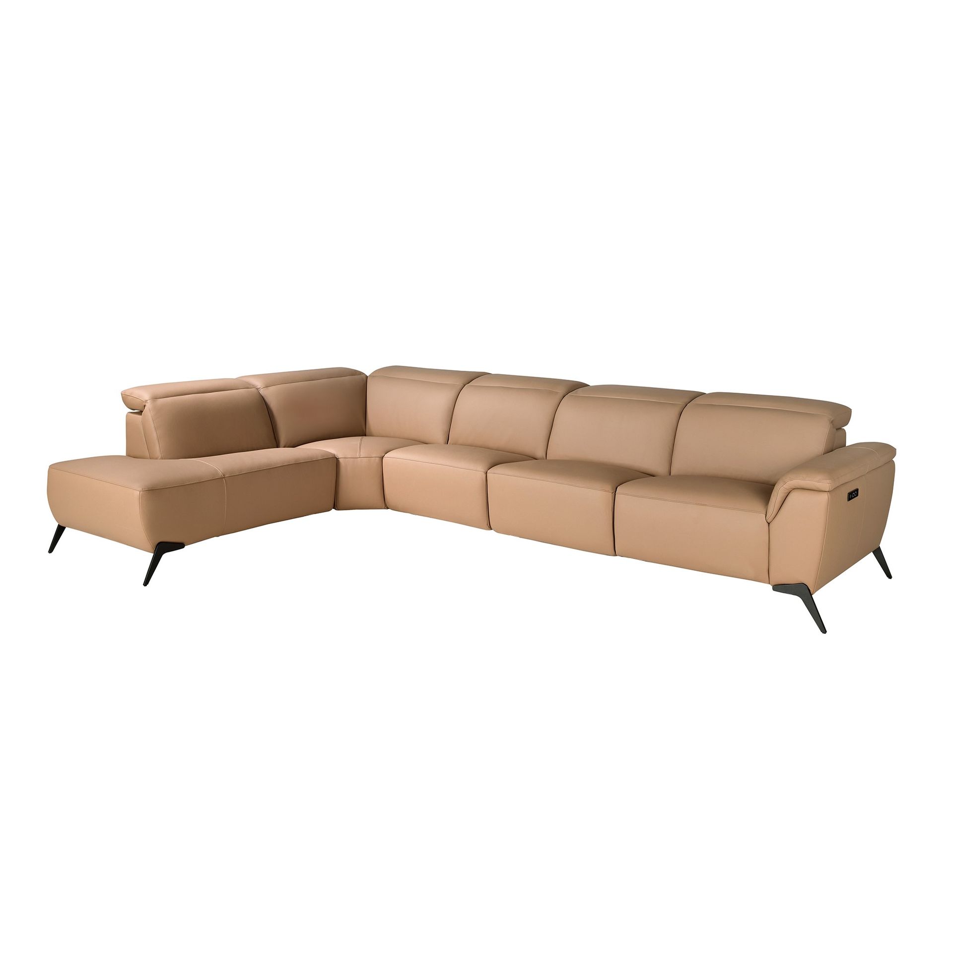ANGEL CERDA Modułowa sofa z szezlongiem i funkcją relaksu, lewa, ze skóry brązowej