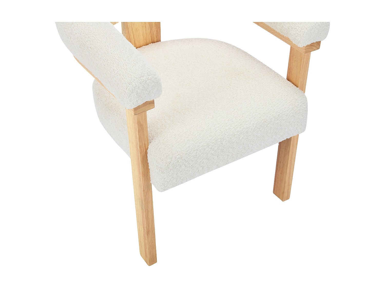 Lot de 6 chaises avec accoudoirs en tissu bouclette et bois d'hévéa naturel - Blanc - LIVELIA - 5