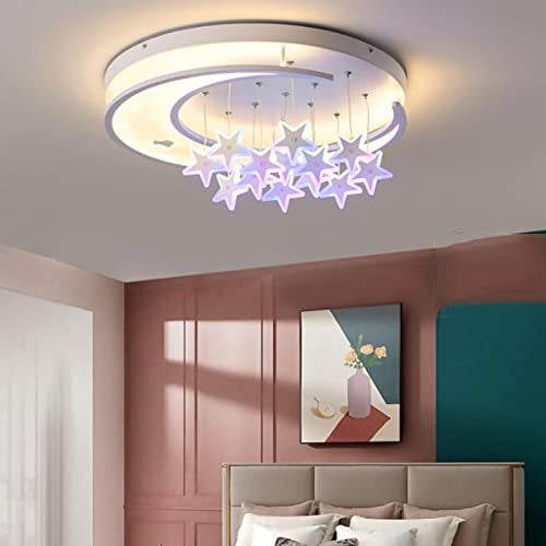 Lampada A Soffitto Mkichi A Stella E Luna, Plafoniera LED Dimmerabile 3 Temperature, In Metallo E Acrilico, Nero, Per Cameretta