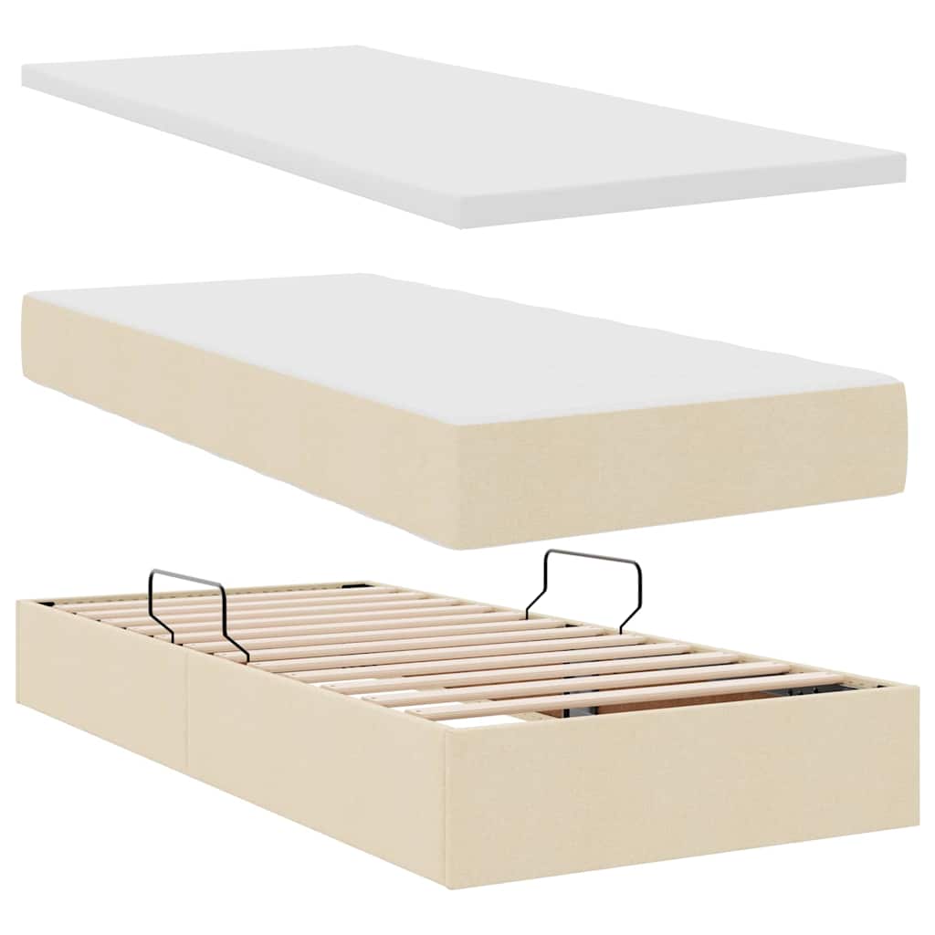 Lit avec rangement et matelas crème 90 x 200 cm velours - 8