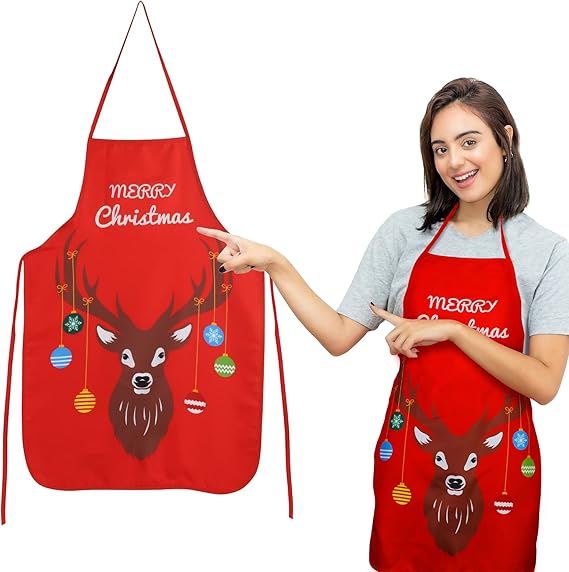 Uten Tablier Noël Cuisine Festif - Tablier Père Noël Hommes Femmes Imprimé Joyeux Facile à Nettoyer