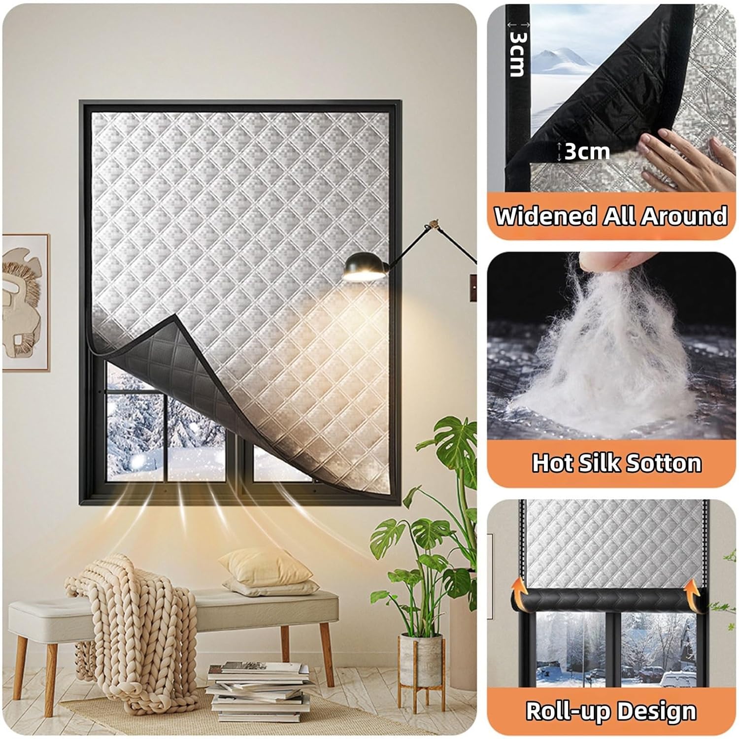 Lámina aislante para ventanas, 120 x 90 cm, color gris, resistente al viento y al sonido, con aislamiento térmico, ideal para invierno, sin necesidad - 3