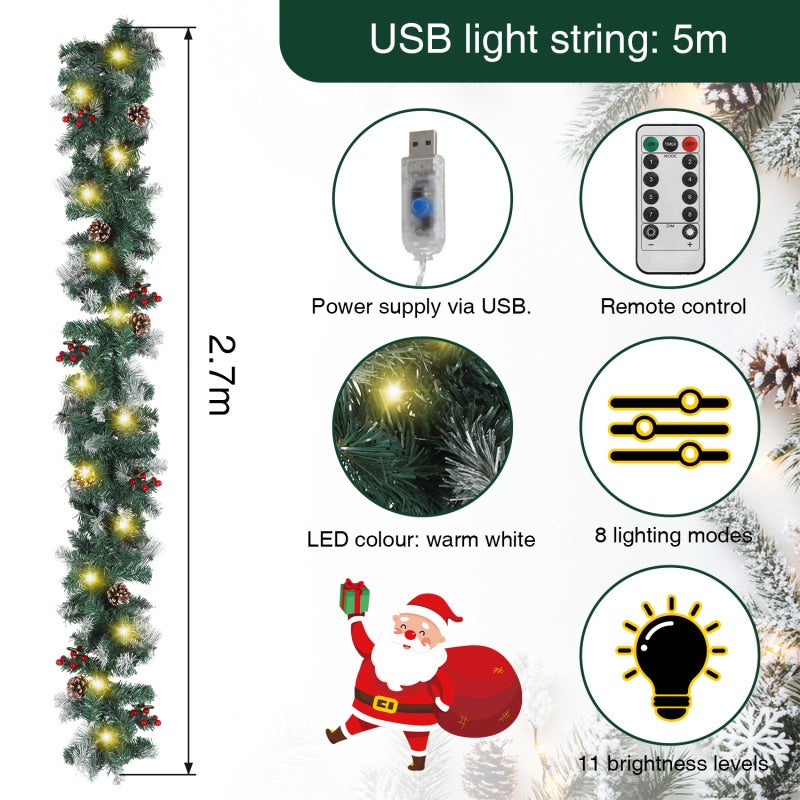 Ghirlanda Natalizia Innevata Con 50 Luci LED – 2,7 Metri – Timer Integrato Per Interni/Esterni - 3