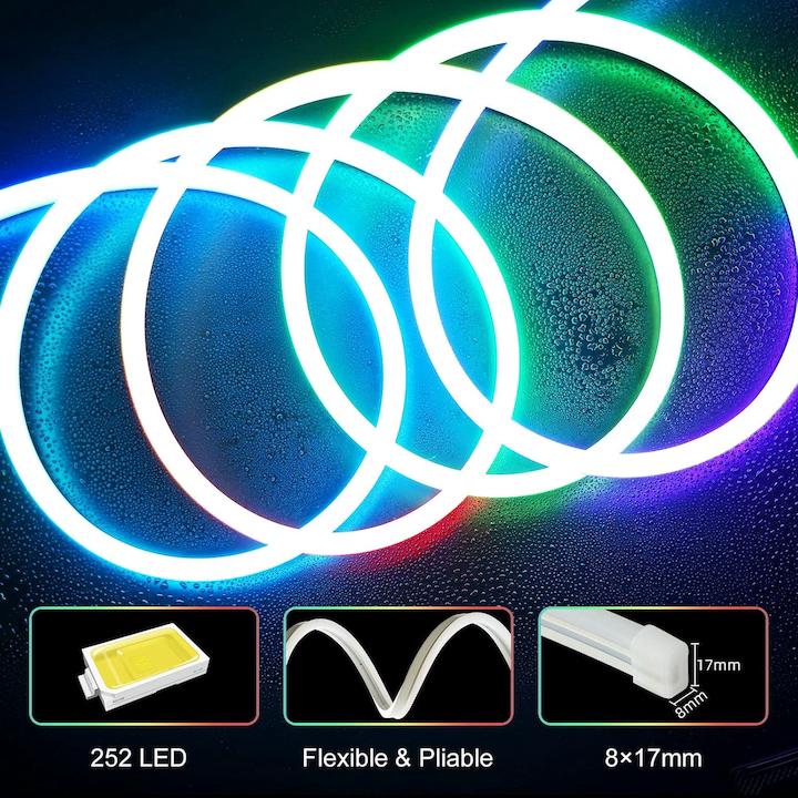 Bande LED RGB Neon 5m, effet arc-en-ciel, étanche IP65, contrôle APP et télécommande, mode musique, kit d'installation - 3