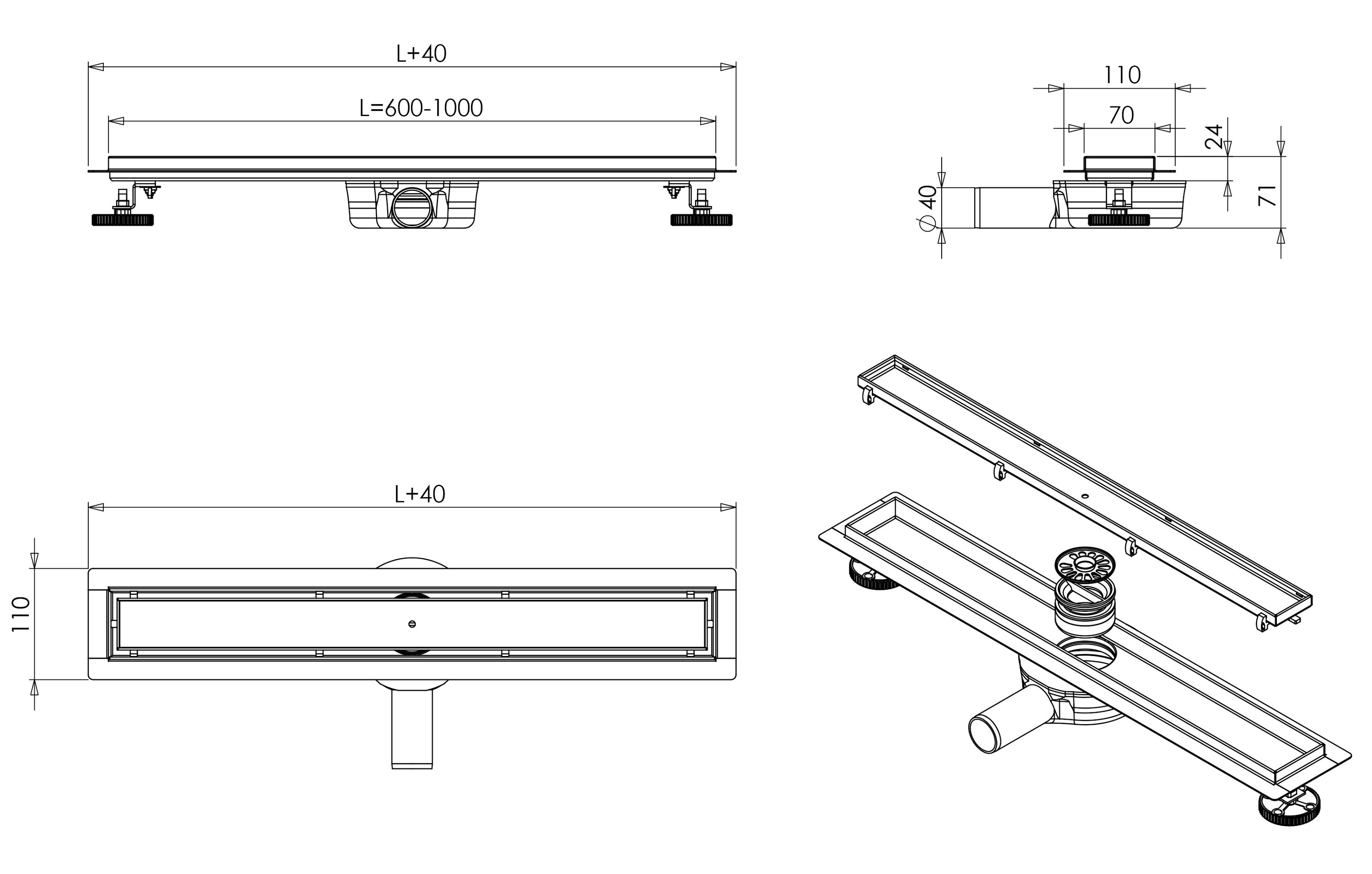 BERNSTEIN - Calha de duche em aço inoxidável ladrilhável com sifão, ralo de fecho e sifão - FlexGT01-3 - 60cm - 3