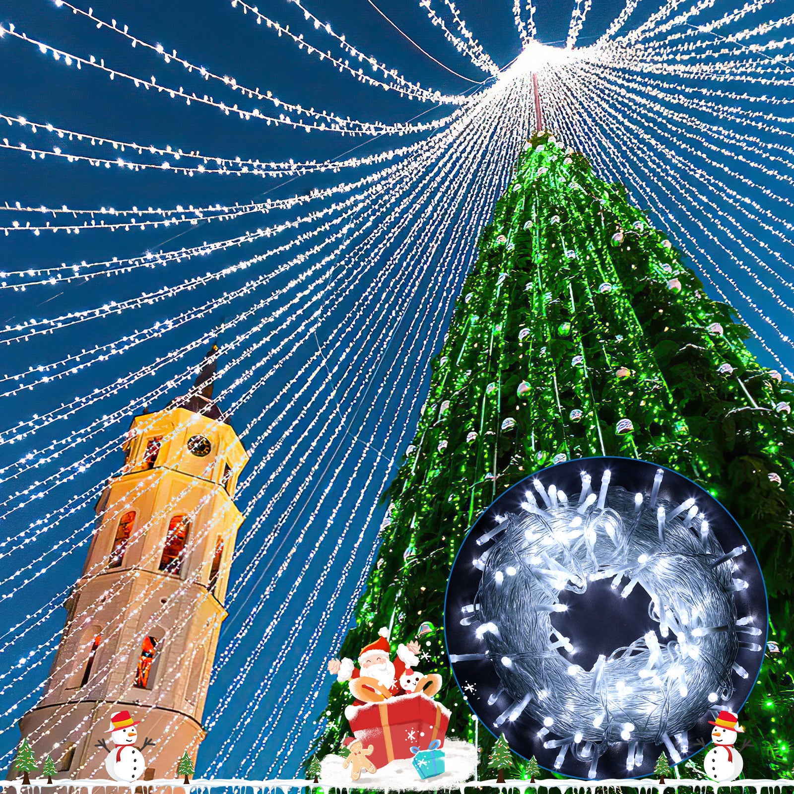 10M 100LED 8-mode IP44 festone luce di Natale all'aperto decorazione giardino interno per Natale compleanno matrimonio soggiorno bianco freddo - 4