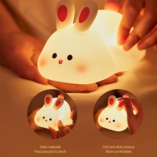 Lampka nocna z dotykiem w kształcie królika, lampka nocna z dotykiem w kształcie królika dla dzieci, ściemnialna silikonowa lampa dotykowa dla dzieci - 5