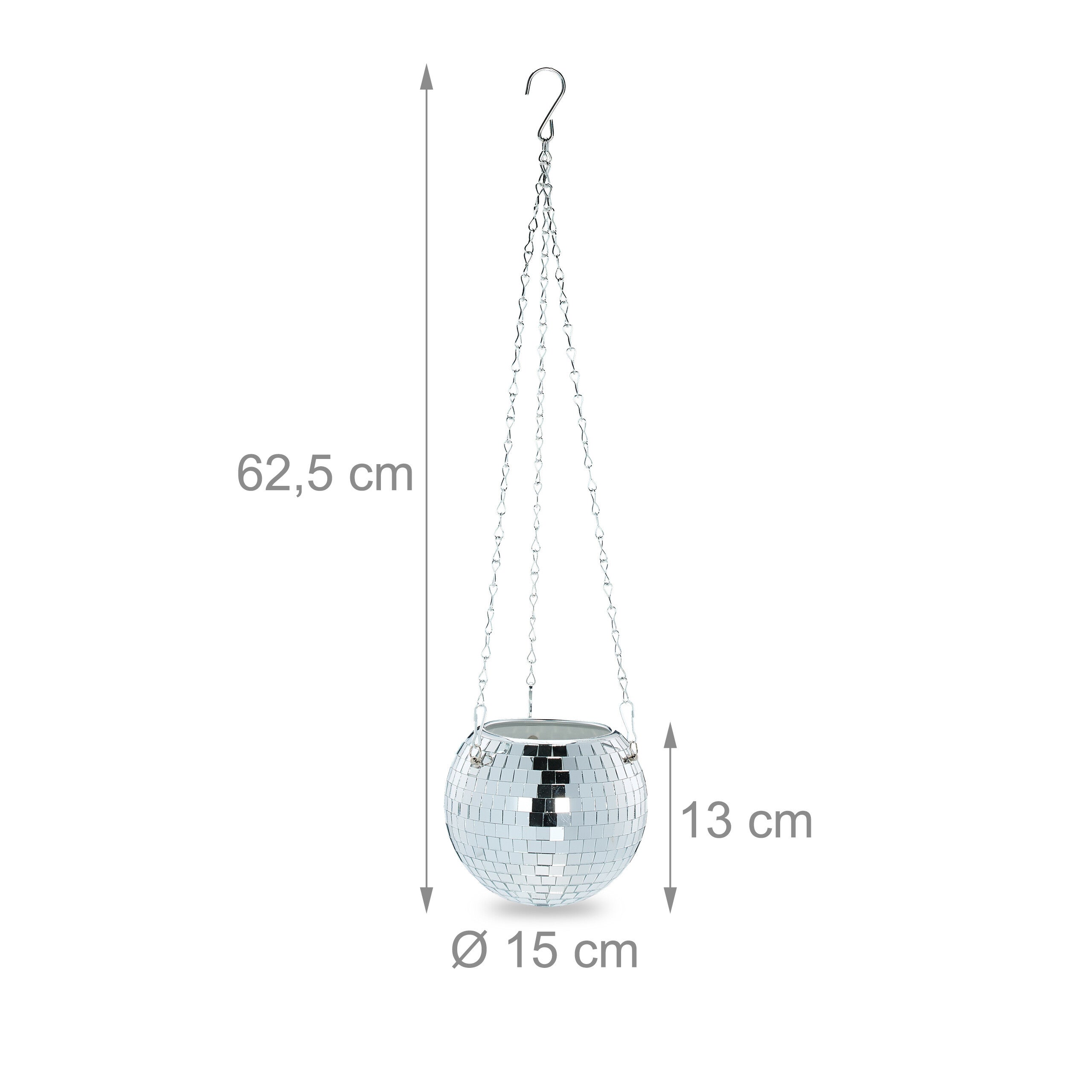 Pot de fleurs boule disco, à suspendre ou à poser, verre, H x D : 13 x 15 cm, plantes, argenté, Relaxdays - 4