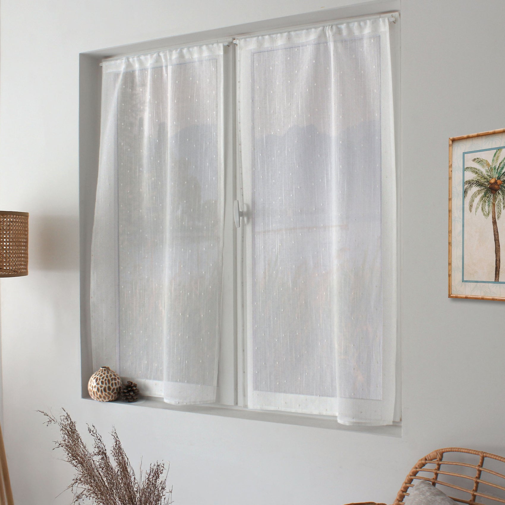 Paire De Voilages Lisséa Paris Prix - Dimensions 45x90 Cm, Matière Polyester, Blanc, Brise Bise à Passants - Lot De 2