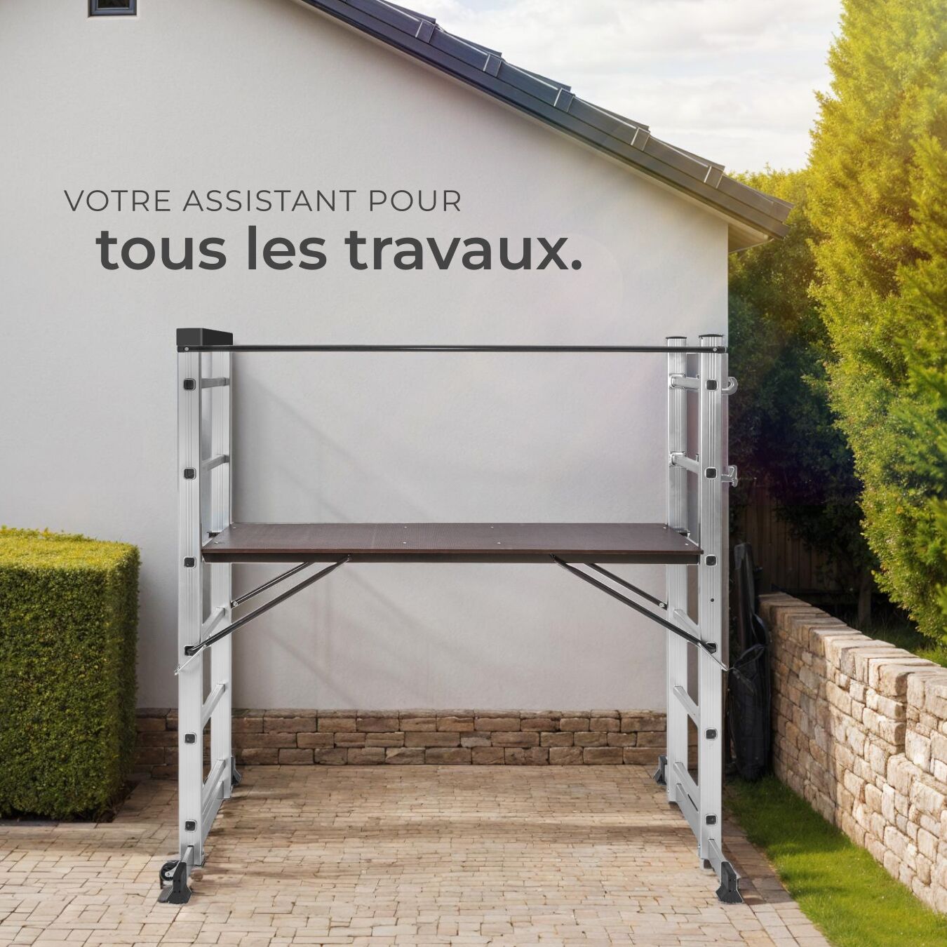 Échafaudage multifonctionnel en aluminium grande surface de travail facile à déplacer 160 x 70 x 109 cm argent TECTAKE - 9