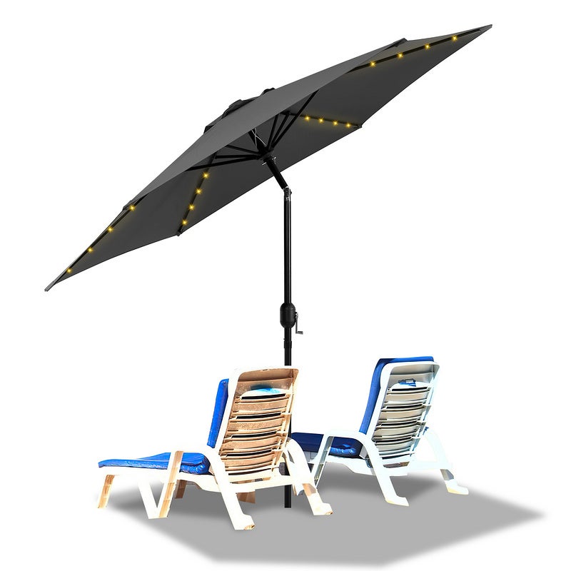 Parasol ogrodowy z korbką i diodą LED, Ø 270 cm, szary