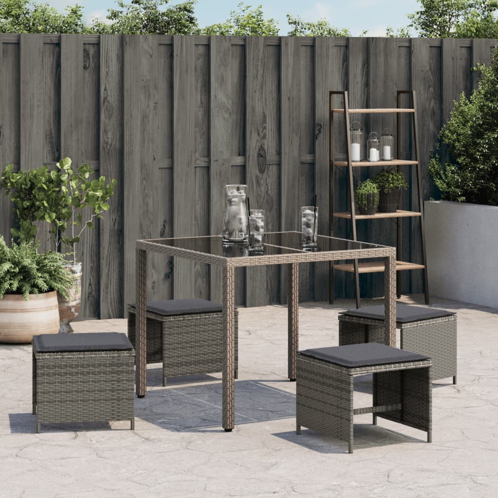 Taburetes de jardín con cojines 4 uds ratán PE gris 41x41x36 cm vidaXL - 4