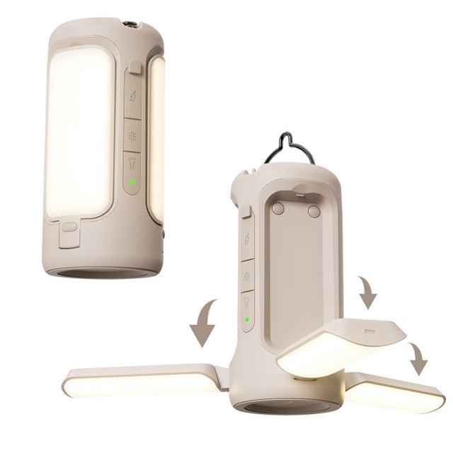 Lanterne de camping pliable rechargeable, lampe de poche portable 6000 mAh, 5 modes et gradation continue, lampe de tente LED, ivoire
