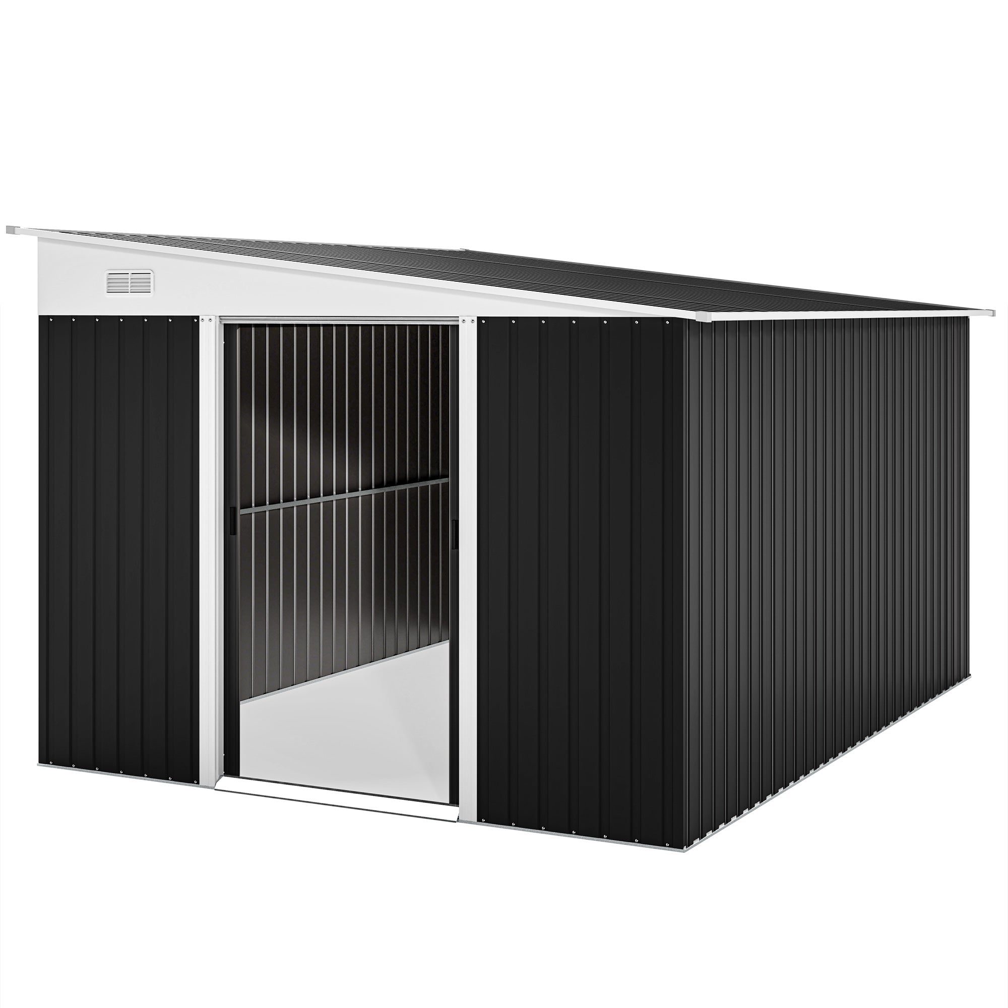 Outsunny Magazie Otel Galvanizat, 345x280 cm, Usa Glisanta, Negru | Aosom Romania