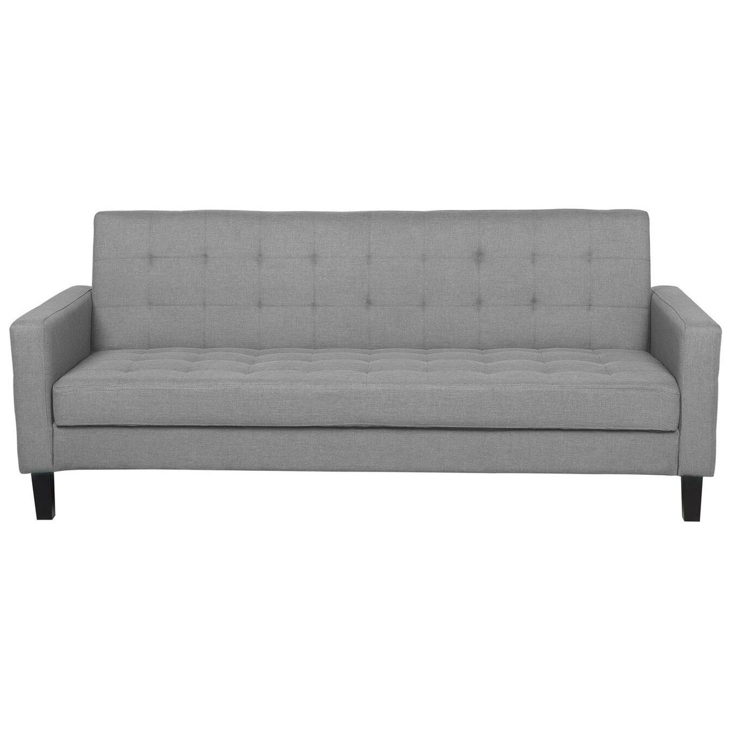 Canapé-lit 3 Places Gris en Tissu avec Accoudoirs en Bois Foncé Cadre