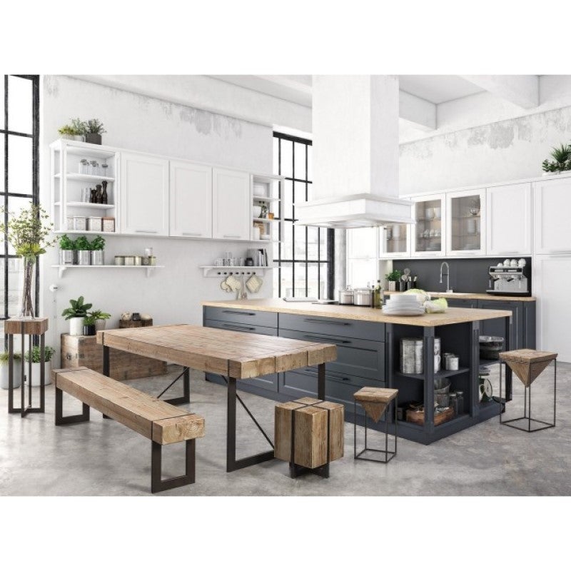 Tabouret carré 25,5x25,5x46 cm en sapin et acier vieilli - PRISMY - 4