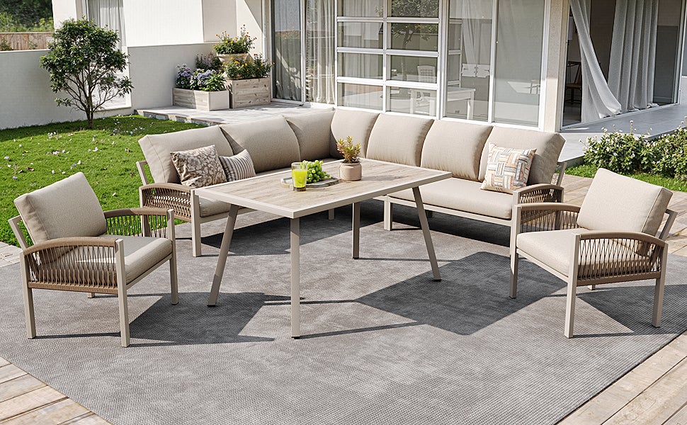 Salon bas de jardin en fer Beige 8 personnes - 6