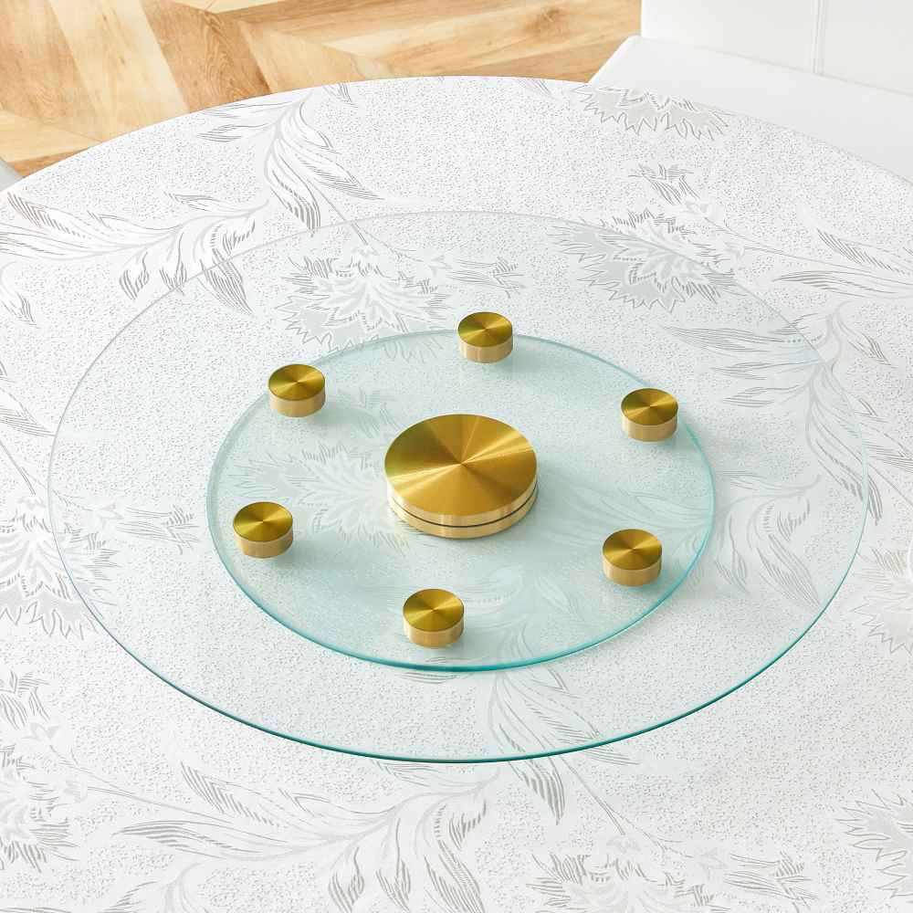 Dwupoziomowy obrotowy okrągły szklany blat stołu Ø61/38 cm, praktyczna, obrotowa konstrukcja