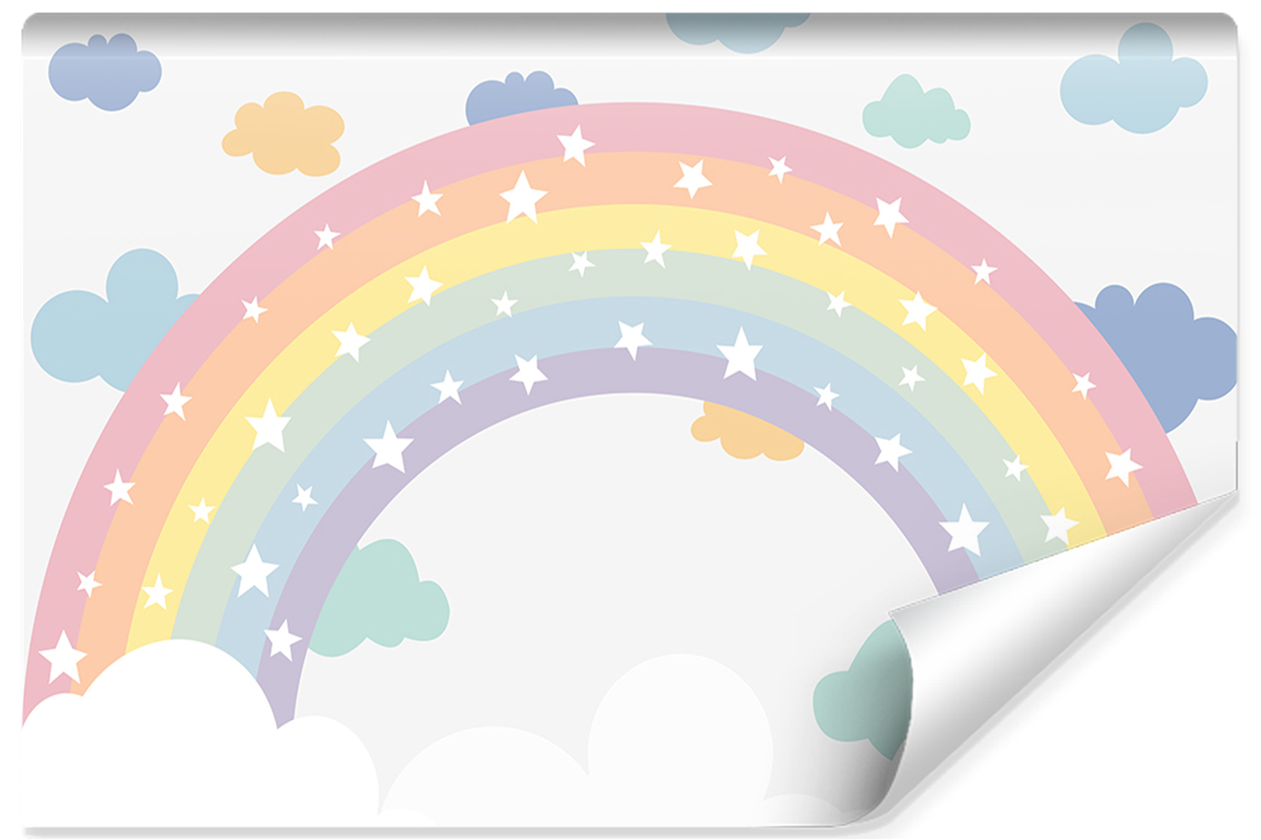 Papel pintado no tejido con foto para habitación infantil arc-en-ciel nubes estrellas 368cm x 254cm