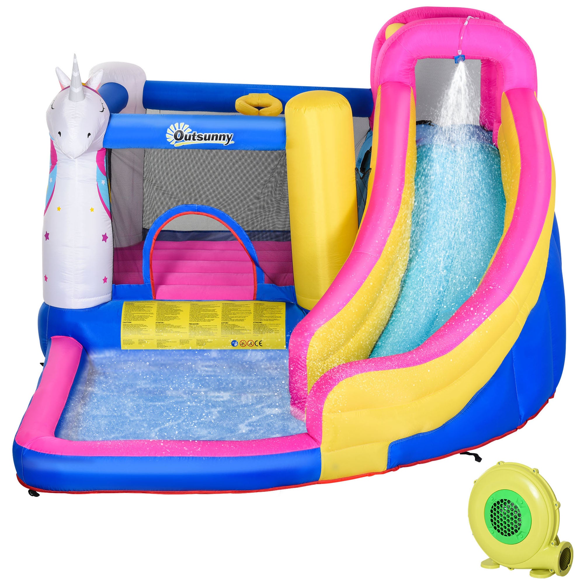 Outsunny Château gonflable avec 2 tobogans 2 lits de saut et de piscine pour enfants + 3 ans avec pompe et sac de transport pour intérieur extérieur 380 x 370 x 230