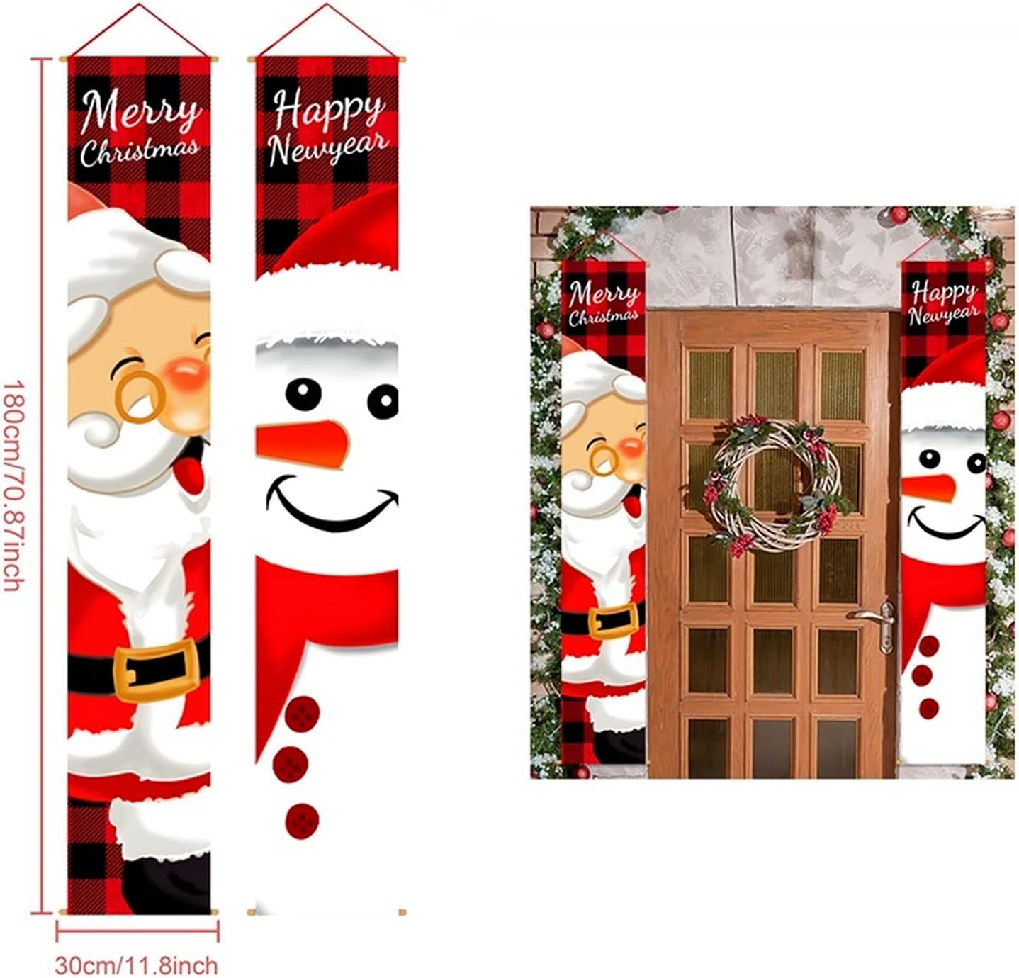 Baner świąteczny na werandę, 1 para, 30 x 180 cm, dekoracja na drzwi, znak powitalny, dekoracja wisząca, świąteczne przyśpiewki - 2
